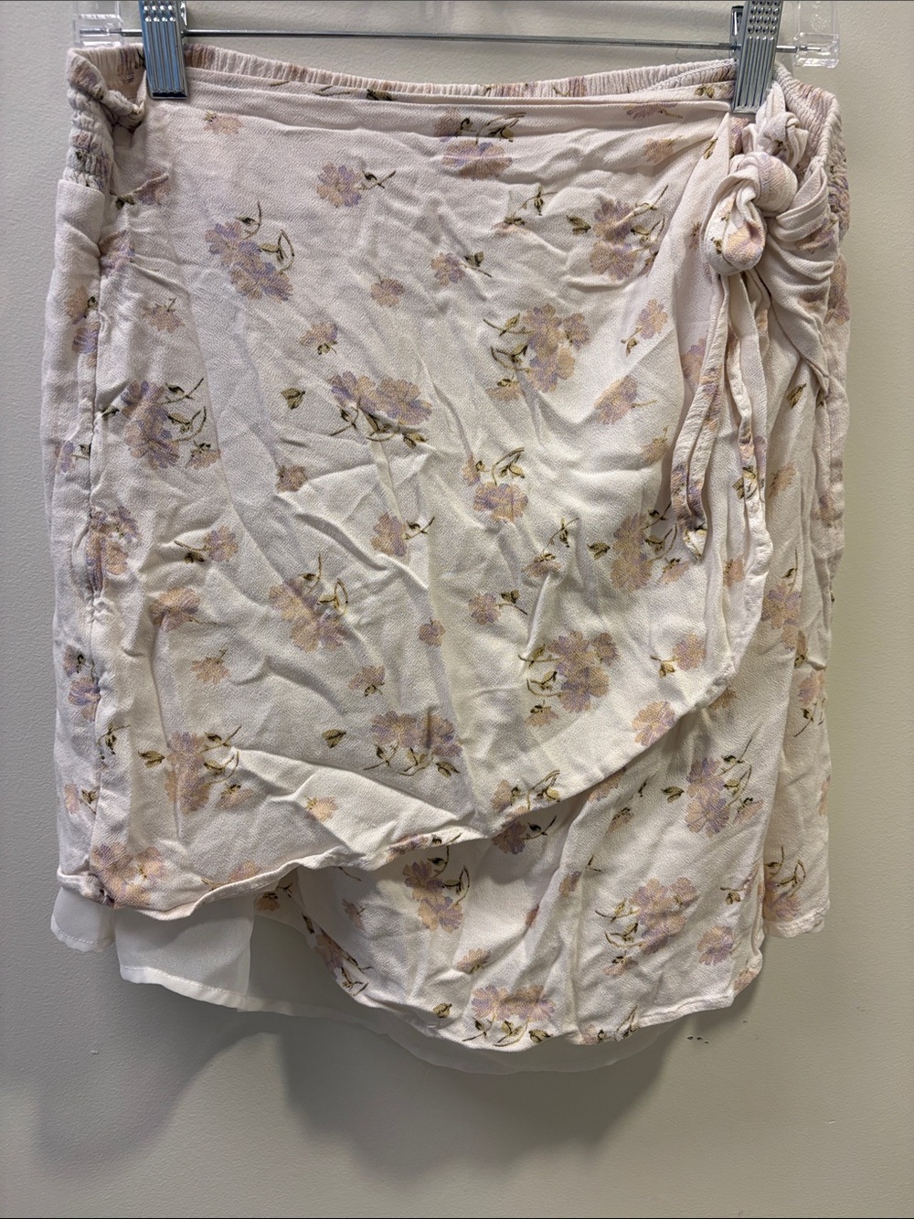 Women's Light Pink Floral Asymmetrical Wrap Skirt